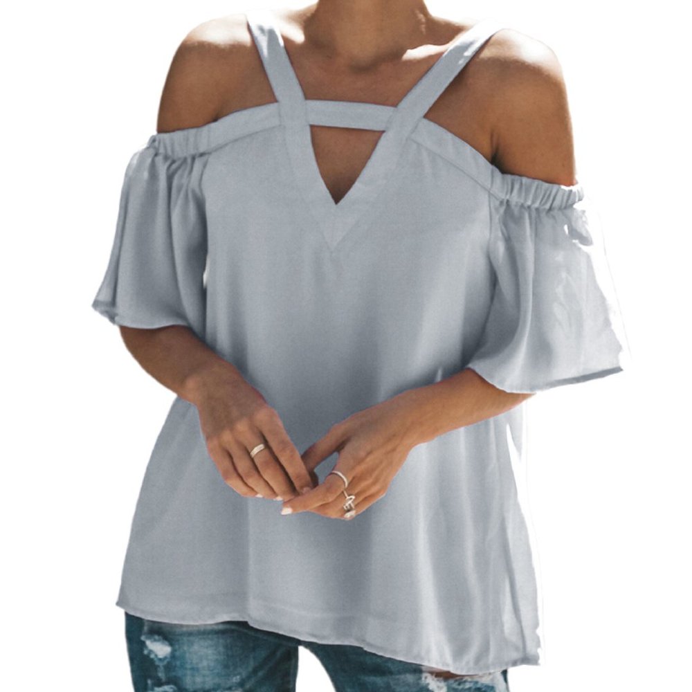 Solid Cutout Cold Shoulder Top